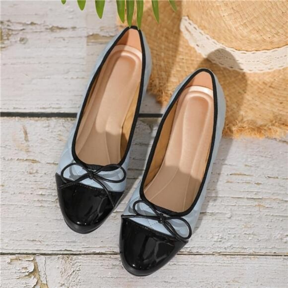 Women’s Comfortable Dressy Ballet Flats Shoes Bow Formal Flats Blue and Black - Picture 8 of 8